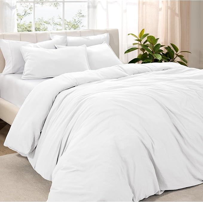 Bare Home Microfiber Duvet Cover Set - Ultra Soft Washed Microfiber - Oversized King Size - Linen-Like Look - Easy Care - Breathable Fabric - Our Softest Duvet Cover Set (Oversized King, White)