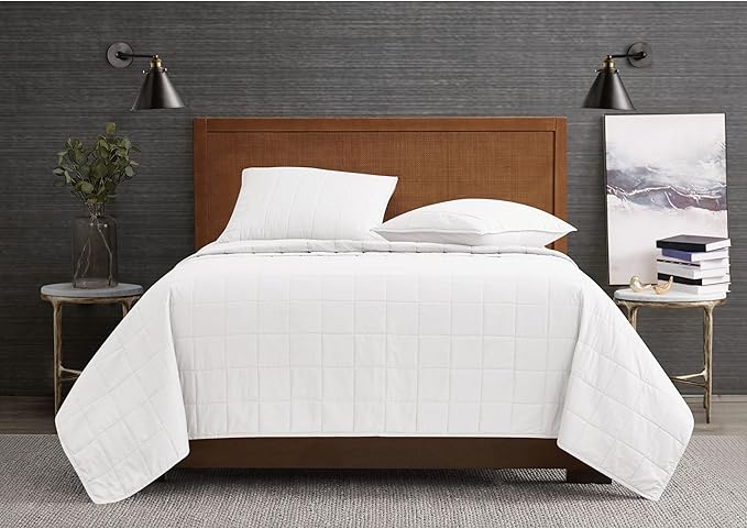 London Fog Garment Washed Solid Quilt Set White Microfiber 3-Piece King Quilt Set, Solid Themed, Adult and Teen, Oeko-TEX Certified