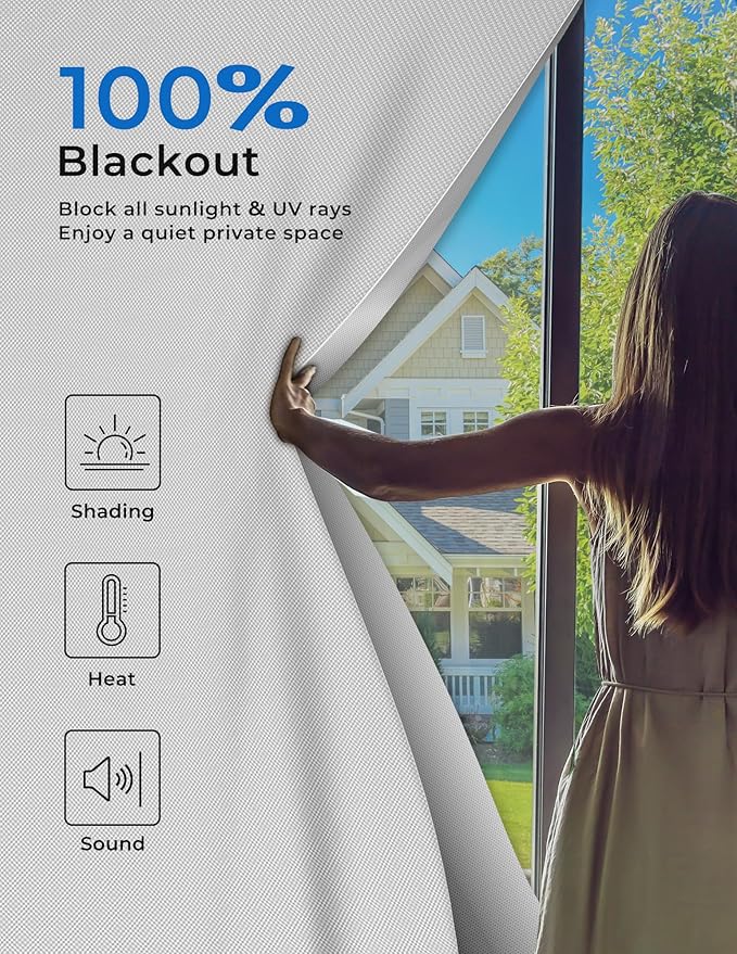 Sumobaby Blackout Curtains for Bedroom 75"x57" Portable No Drill Black Out Curtains with Heat-Resistant Magic Tapes,100% Blackout Blinds Easy to Cut Fit for Home Cinema,Dorm Room,Nursery(White)