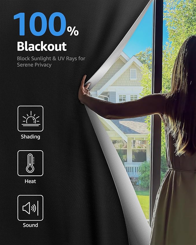 Sumobaby Blackout Curtains for Bedroom Portable 87"x70",No Drill Blackout Shades with Upgraded Hook&Loop Tapes,100% Black Out Window Cover,Thermal Insulated Blinds for Bedroom,Nursery(1 Panel,Black)