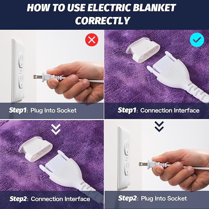 greenoak Heated Electric Blanket Throw, Faux Fur Sherpa Heating Blanket for Sofa Bed, Warm Winter Gifts for Women/Her, Heater Lap Blankets 5-Position Timer &10 Heating Levels 84''*90" Purple