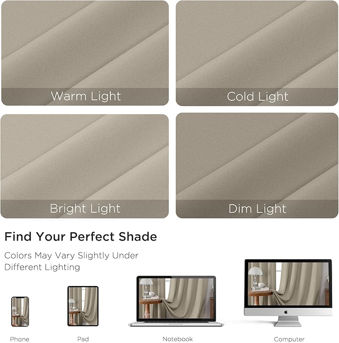 CUCRAF Light Beige Blackout Curtains 63 inch Length 2 Panels Set, Rod Pocket Room Darkening Drapes for Bedroom Living Room, Insulated Thermal Light Blocking Window Curtain (W52 x L63 Inch)