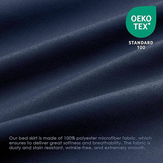 FreshCulture King Bed Skirt, Dust Ruffle for King Size Bed, Easy Fit with 18-Inch Tailored Drop, Elastic Wrap Around Bed Skirt King Size, Hotel Quality Bed Skirts for Adjustable Bed (Navy Blue)