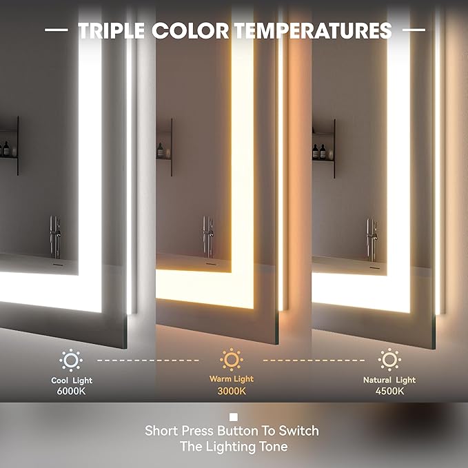 Hasipu 40x36 Inch LED Bathroom Mirror Arch Vanity Mirror with Lights Frontlit Smart Touch Sensor Dimmable 3 Colors Temperature Shatterproof Wall-Mounted Vanity Mirror Metal Frame
