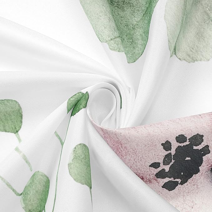 Gibelle Long Shower Curtain 72 x 78, Watercolor Floral Fabric Shower Curtain, Sage Green Beige Flower Decorative Bathroom Shower Curtain Set with Hooks