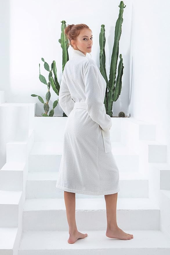 SEYANTE Organic Turkish Cotton Terry Hooded Kimono Bathrobe, Robe for Women
