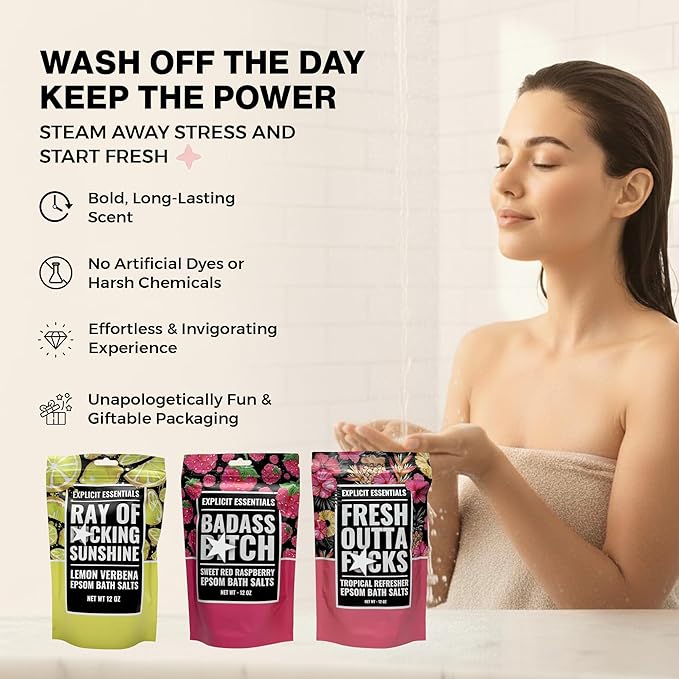 Bath Salt Gift Set for Women – 3-Pack of 12oz Aromatherapy Soaks – Relaxation Spa Gift – Sweet Raspberry, Lemon Verbena, Tropical Scented