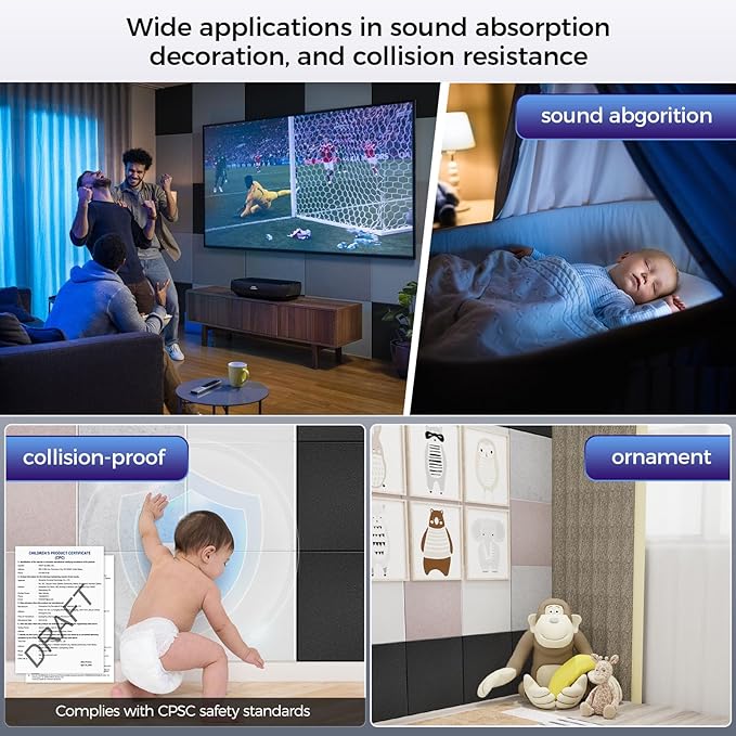 10 pcs 165dtex Microfiber Acoustic Panels ，Self-Adhesive Cork Boards , 12 x 12 x 0.4 in Sound Proof Foam Panels for Walls,Black Bulletin Board，Push Pin Board for Office,Felt Board