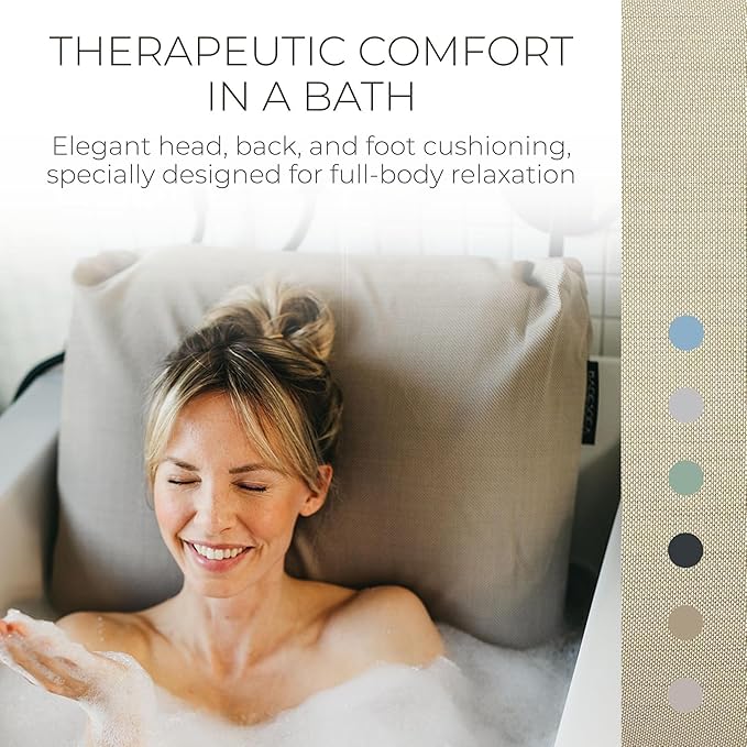 BADESOFA® Luxury Bath Pillow Set 2-Piece – Large Back Pillow & Foot Pillow for Tub – Spa-Grade Comfort for Head, Neck, Back & Feet – Quick Drying Bathtub Cushion Set in Beige