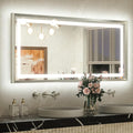 TETOTE 48 x 24 Bathroom LED Mirror Brushed Bright Nickel Metal Frame Frontlit & Backlit Vanity Mirror Stepless Dimmable Anti-Fog 3 Colors White/Warm/Natural Light up Vanity Mirror Wall-Mounted