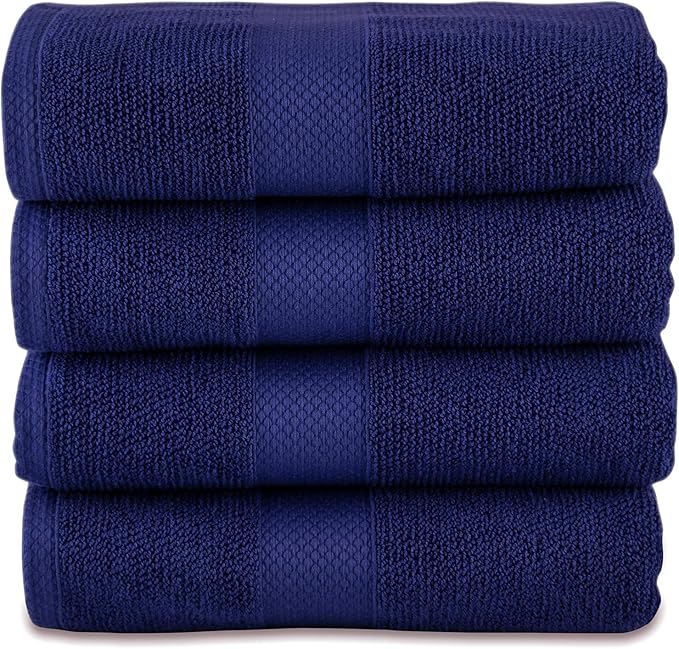 MAURA Premium Blue Bath Towels 100% Cotton 27x54 Ultra Absorbent Quick Dry 4 Pack Soft Terry Bath Towels Set for Bathroom, Hotel and Spa Quality, Navy Blue
