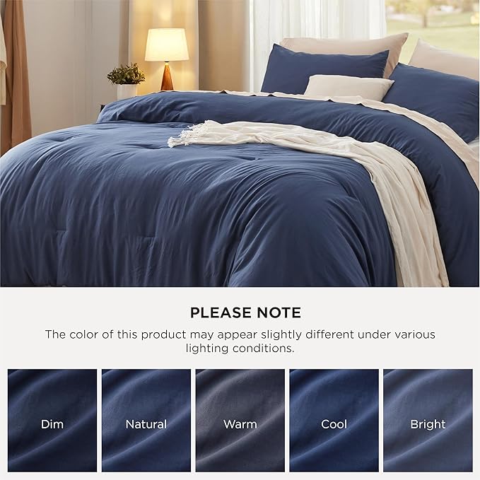 Bedsure California King Size Comforter Set, Navy Soft Prewashed Bedding for All Seasons, 3 Pieces GentleSoft™ Down Alternative Bed Set, 1 Lightweight Comforter (104"x96") and 2 Pillowcases (20"x36")