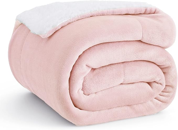 Bedsure GentleSoft Sherpa Fleece Throw Blanket for Couch - Thick and Warm Throw for Girls and Women, Soft Fuzzy Plush Blanket for Winter, Pink, 50x60 Inches