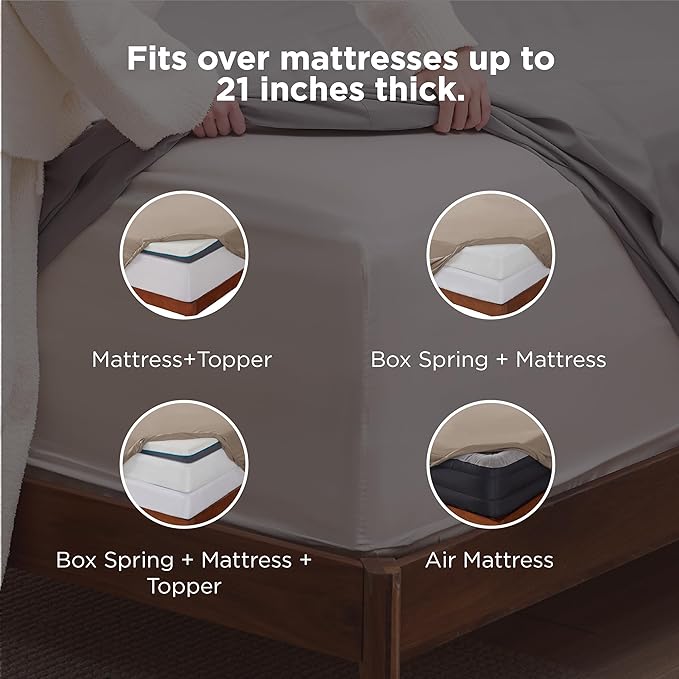 Bedsure Deep Pocket Queen Sheets Set - Fits Mattresses Up to 21 Inches Thick - 4 Piece GentleSoft Bed Sheets, Moisture Wicking, Soft & Cooling Bedsheet & Pillowcases, Easy & Secure Fit, Taupe
