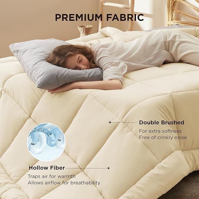 Bedsure Comforter Duvet Insert - Quilted Comforters Oversized King, All Season Duvet, GentleSoft Down Alternative Bedding, with 8 Tabs, Gifts for Women/Men, Cream,Oversized King 116 x 98 Inches