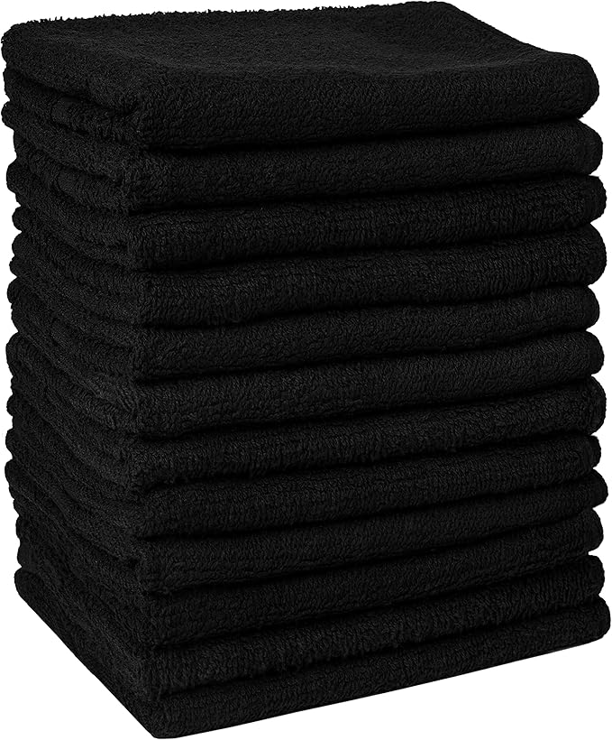 Barber Towels Black Salon Towels For Hair Stylist - Pack of 24, Not Bleach Proof, 16 by 27 Inches, Cosmetology Towel, Absorbent Cotton Hair Towel for Women, Men, Beauty, Spa and Home Hair Care