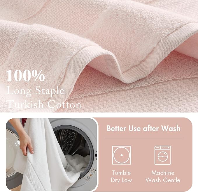 Madison Park Turkish 100% Cotton 600Gsm Luxury Premium Thick Soft Absorbent Hotel Bathroom Towel Set Shower Hand Face Washcloths, Assorted Sizes, Blush 6 Piece