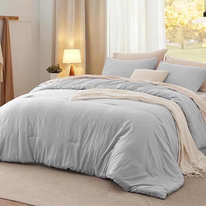 Bedsure King Size Comforter Set, Light Grey Soft Prewashed Bedding for All Seasons, 3 Pieces GentleSoft™ Warm Down Alternative Bed Set, 1 Lightweight Comforter (104"x90") and 2 Pillowcases (20"x36")