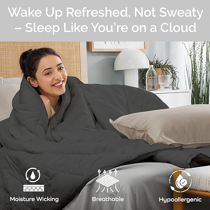 100% Viscose Derived from Bamboo Comforter, Cooling Comforter, Duvet Insert, Breathable, Extra Fluffy, Lightweight Comforters, Charcoal - Oversized King