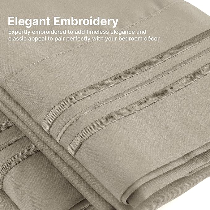 Twin XL Size 3 Piece Sheet Set - Extra Soft, Breathable & Cooling Sheets - Hotel Luxury Durable Bed Sheets for Women & Men - Deep Pockets, Easy-Fit & Wrinkle-Free Sheets - Taupe Oeko-Tex Bed Sheet Set