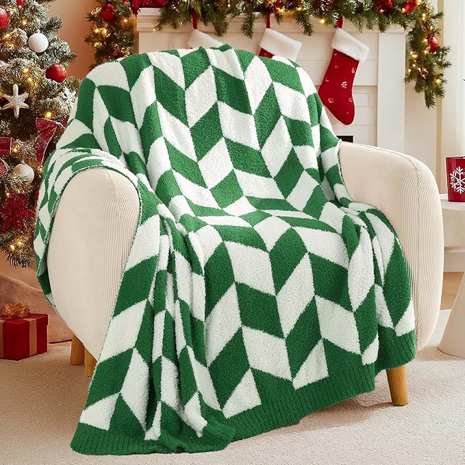 Snuggle Sac Christmas Green Throw Blanket for Couch, Super Soft Christmas Blankets Cozy Knit Fuzzy Plush Lightweight Throws for Sofa, Bed, Chevron Green,50x60 inches