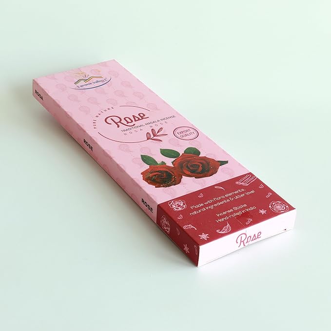 Rose Incense Sticks - Authentic Traditional Handrolled Masala Incense - 100 Grams - 75 to 85 Sticks