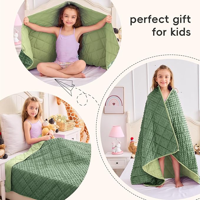 yescool Weighted Blanket 5 Pounds, Blanket Gifts for Boys and Girls, Small Weighted Throw Blankets Washable Heavy Blankets, Winter Weighted Comforter for 40-70lbs, 36 * 48in, Moss Green