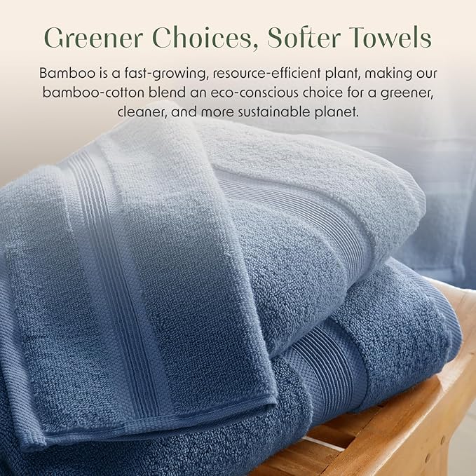 Springtree Home Luxury Bamboo Rayon Bath Towel Set 6 Piece Set | 35% Bamboo Rayon - 65% Cotton | Absorbent Quick-Dry Towels for Bathroom | Oeko-TEX Standard 100 Cotton | Mediterranean Blue