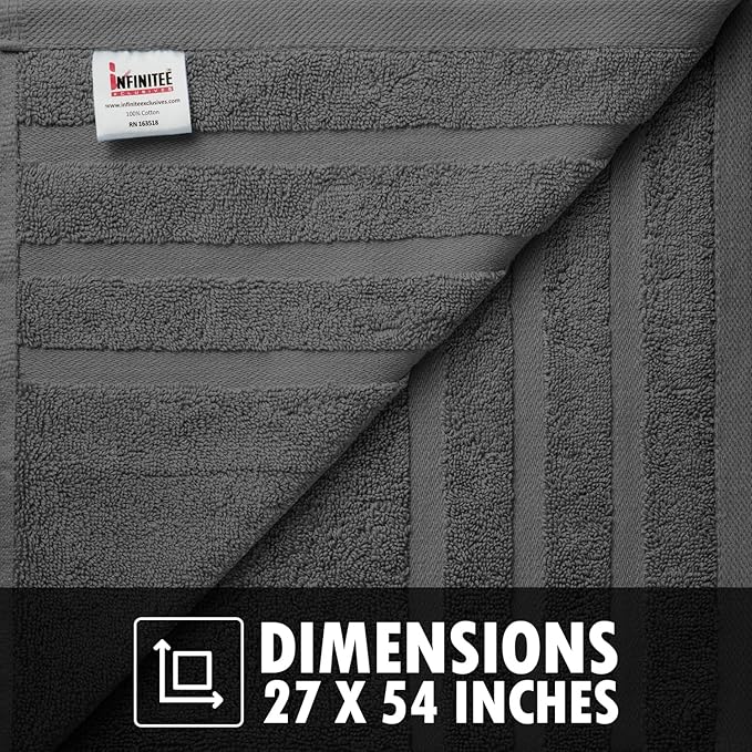 Infinitee Xclusives 100% Cotton Luxury Bath Towels Set of 2 (27x54 Inches) (Shadow Grey, Bath Towels - Pack 2)
