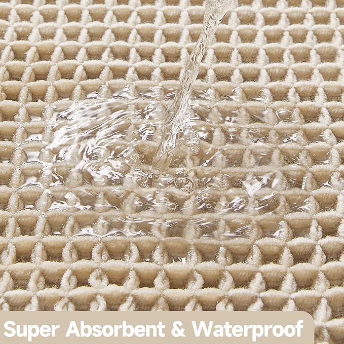 Pale Beige Bathroom Rug, Waffle Bath Mat Non Slip Washable Super Absorbent Quick Dry Boho Farmhouse Bathroom Decor, 30''x20'' Pale Beige