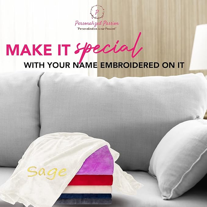 Personalized Blankets for Adults - Custom Blanket with Embroidered Name or Monogram - Soft Fleece Throw Cover for Bed & Couch - Cream (40"x60")