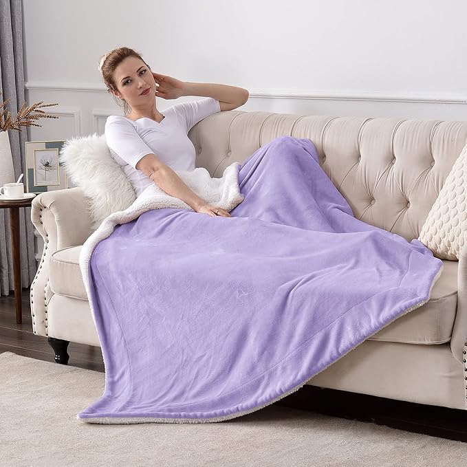 SOCHOW Sherpa Fleece Throw Blanket, Double-Sided Super Soft Luxurious Plush Blanket Throw Size, Lilac, 50x60 inches