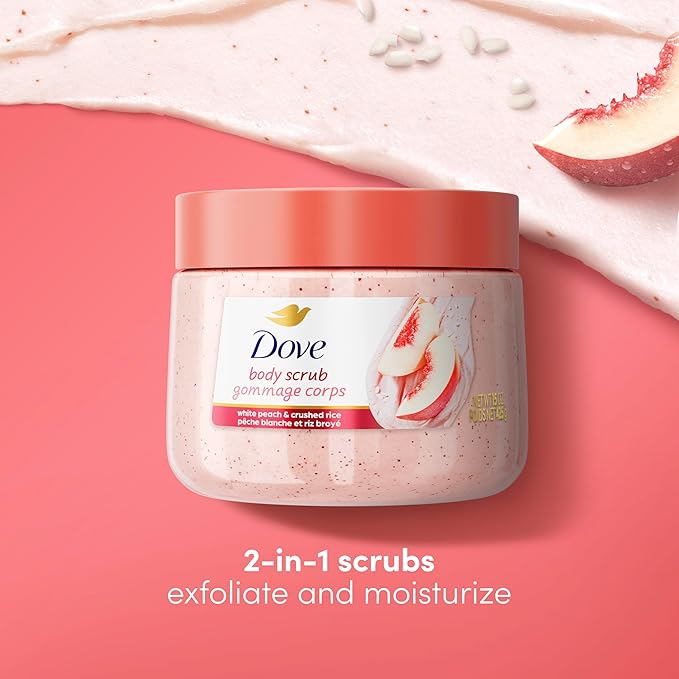 Dove White Peach & Crushed Rice Body Scrub Exfoliates and Deeply Nourishes for Smooth, Radiant Skin 15 oz