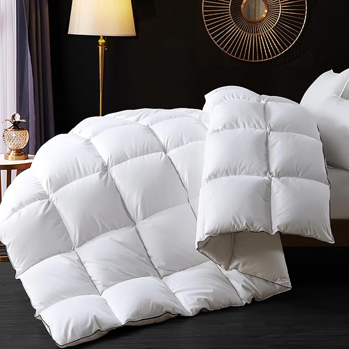 Ubauba Goose Feather Down Fiber Comforter King Size - White Fluffy Duvet Insert King - All Season Luxurious Hotel Bedding Comforter with Ultra Soft 100% Cotton Cover, 106 x 90 Inch