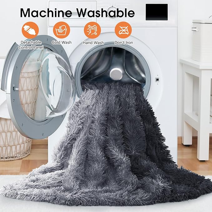 Heated Electric Blanket Throw–Faux Fur with Soft Thick Sherpa,Warm Winter Birthday Gifts for Women Grandma，10 Heat Settings,5 Time Settings with Fast Heating, 50x60, Foggy Dusk