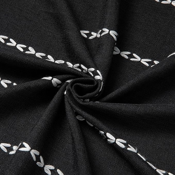 MitoVilla Black Boho Fabric Shower Curtain, Modern Farmhouse Polyester Linen Shower Curtains for Vintage Rustic Bathroom Decor, Country Tassel Thick Cloth Shower Curtain, 72 x 72