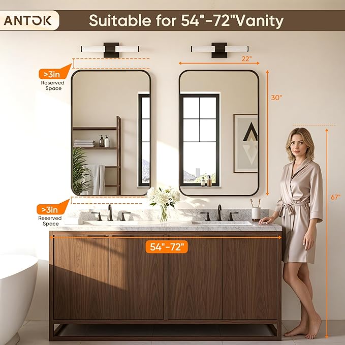 Antok 2-Pack Bathroom Mirrors, 22"x30" Double Wall Mirrors, Decorative Mirror Vanity Mirror Aluminum Alloy Frame Contemporary Hanging for Living Room Bathroom Entryway, Black