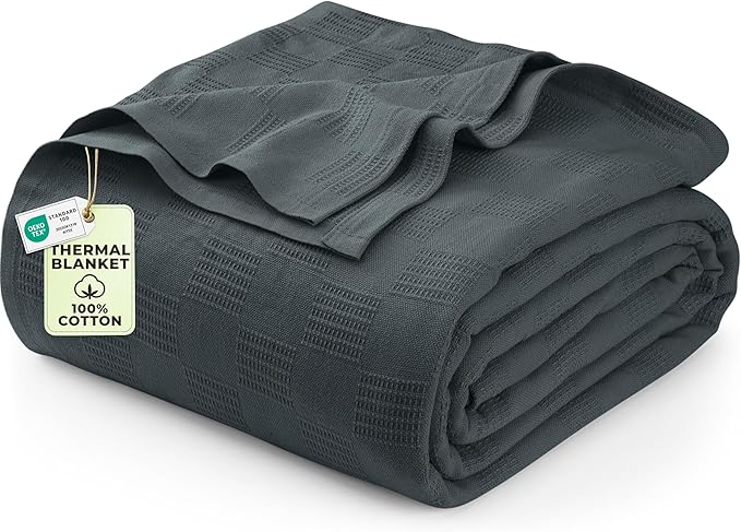 Utopia Bedding Smoke Gray 100% Cotton Blanket [Big Size - 120x120 Inch] 350GSM Lightweight, Soft and Breathable Thermal Blanket for All Seasons