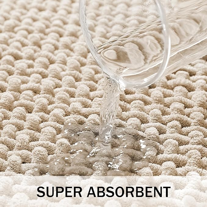 Bathroom Rugs Non Slip Washable, Super Absorbent Thin Bath Mat for Small Quick Dry Low Pile Bathroom Rug, (Khaki, 24″x16″)