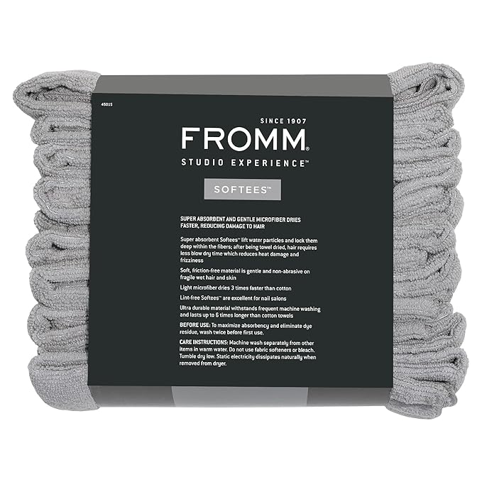 Fromm Softees Microfiber Salon Hair Towels for Hairstylists, Barbers, Spa, Gym in Grey, 16" by 29", 10 count Perfect Hair Care Towel for Drying Curly, Long, Wavy Hair