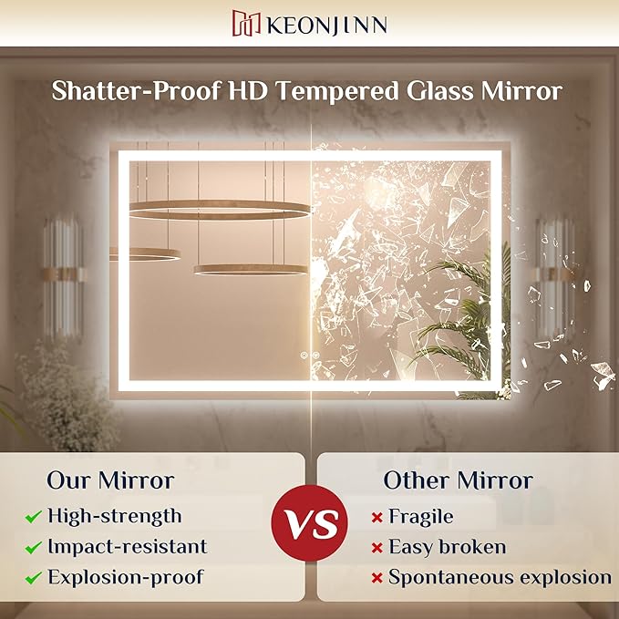 Keonjinn LED Bathroom Mirror 84 ” x 32 ” with Frontlit & Backlit, Lighted Mirror for Bathroom Wall with Dimmable 3-Color Lights, Large Anti-Fog Mirror, HD Tempered Glass, UL-Listed LED Driver