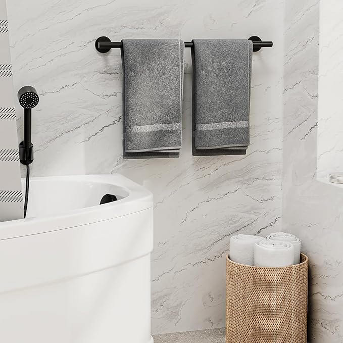 Matte Black Towel Bar, 24 Inch Bathroom Towel Rack, Towel Holder Wall Mounted, Thicken SUS304 Stainless Steel Towel Rod Modern Home Decor (Total Length 26-Inch)