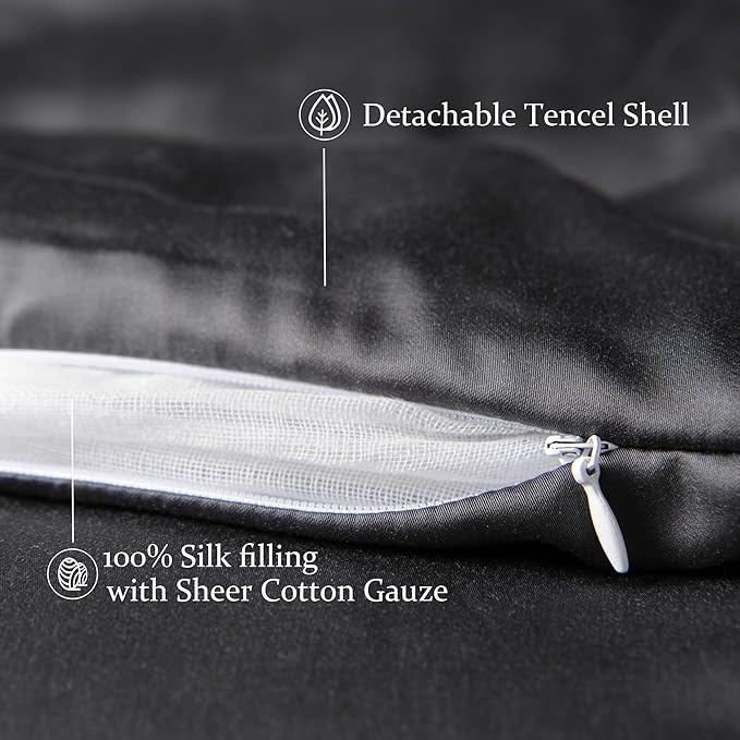 CUDDLE DREAMS Lightweight Silk Filled Comforter for Summer, Detachable Tencel Duvet Cover for Easy Care, Naturally Breathable (Steel Gray, King)