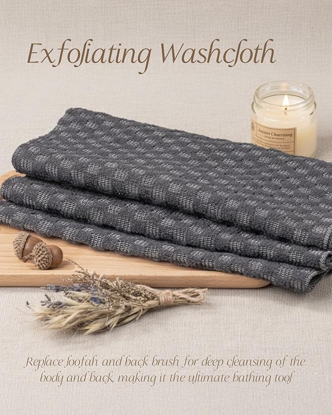 Yiclick Exfoliating Washcloth Towel, Back Scrubber for Shower, Exfoliating Body Scrubber Exfoliator, Japanese Wash Cloth for Body Scrub, Bath Exfoliate Rags Loofah Lufa Sponge for Women Men