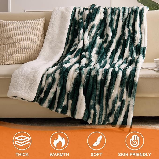 Heated Blanket Full - 72"x84" Fast Heating Bed Electric Blankets with 6 Heating Levels & 10 Hours Auto Off, Soft Ribbed Faux Fur Sherpa, Over-Heated Protection ETL, Dark Green