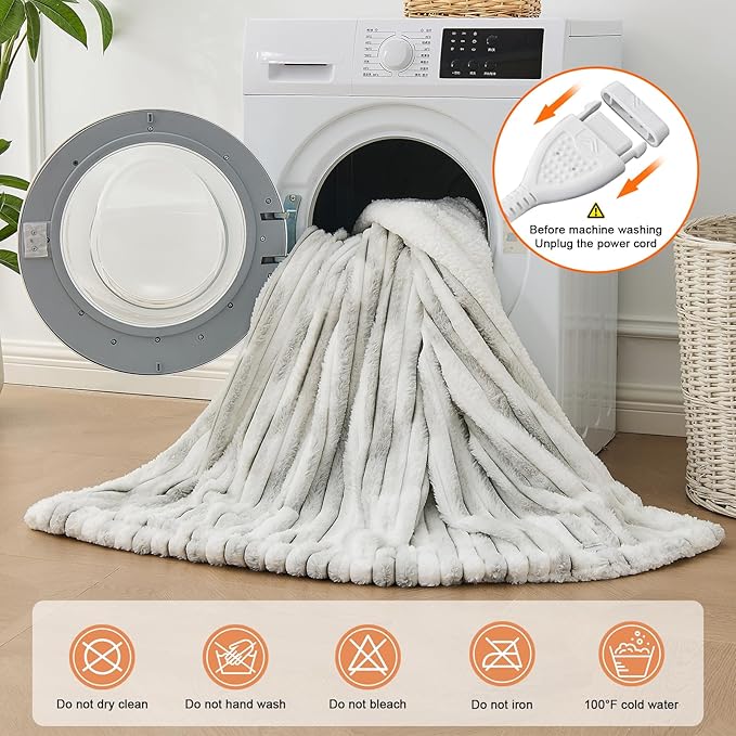Heated Blanket Full - 72"x84" Fast Heating Bed Electric Blankets with 6 Heating Levels & 10 Hours Auto Off, Soft Ribbed Faux Fur Sherpa, Over-Heated Protection ETL, Light Gray