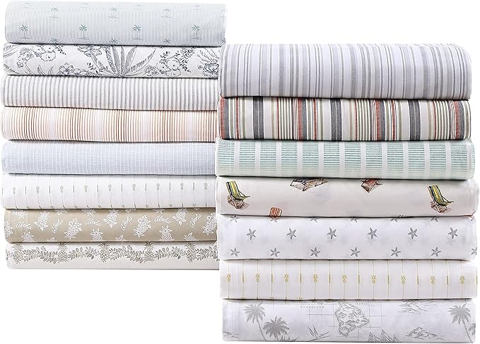 Tommy Bahama - King Sheets, Cotton Percale Bedding Set, Crisp & Cool, Stylish Bedding Set (Kahanu Stripe Grey, King)