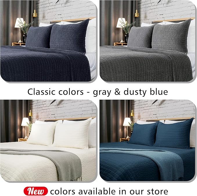 Elegant Life Home Reversible Royal Cotton Velvet Pic-Stitch Bedding Quilt - Queen Quilt - 88" x 92", Dusty Blue