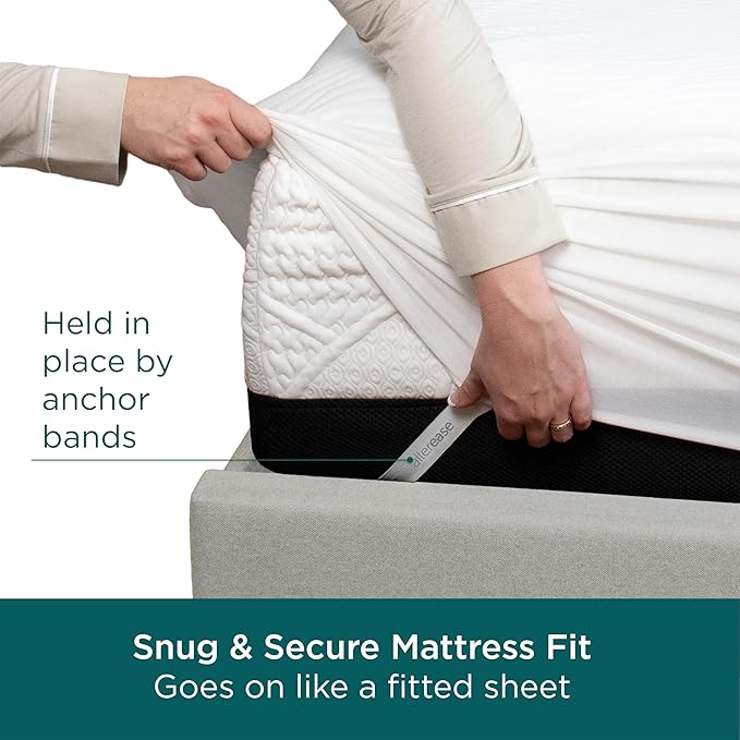 AllerEase CleanBoost Plush Knit Mattress Protector Waterproof Particle Barrier Temperature Balancing Soft Plush Comfort Machine Washable Fitted Cover with Elastic Anchor Bands Mattress Cover, King