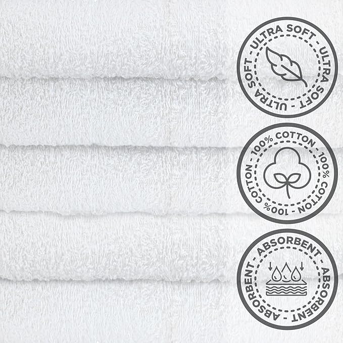 Crystal Ridge Cotton Wash Cloths 12 Pack - Washcloths for Showering, Face and Body, Soft and Highly Absorbent Multipurpose Towels for Bathroom, Kitchen, Spa and Gym - Wash Rags 12 x12 (Lt Blue)